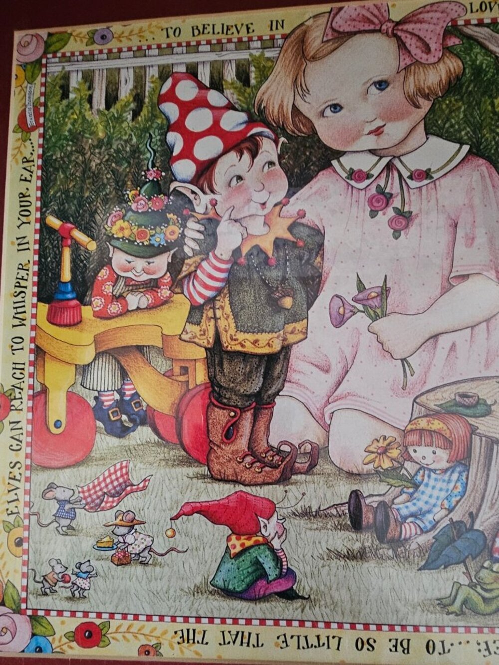 Vintage Mary Engelbreit Art Print Matted 16x16" To Believe in Love Elves Gnomes - Picture 3 of 9